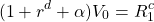  \begin{equation*}  (1 + r^d + \alpha) V_0 = R_1^c \end{equation*}