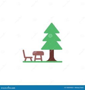 Vector image of table and chair under a tree