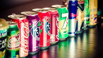 Cans of soft drinks