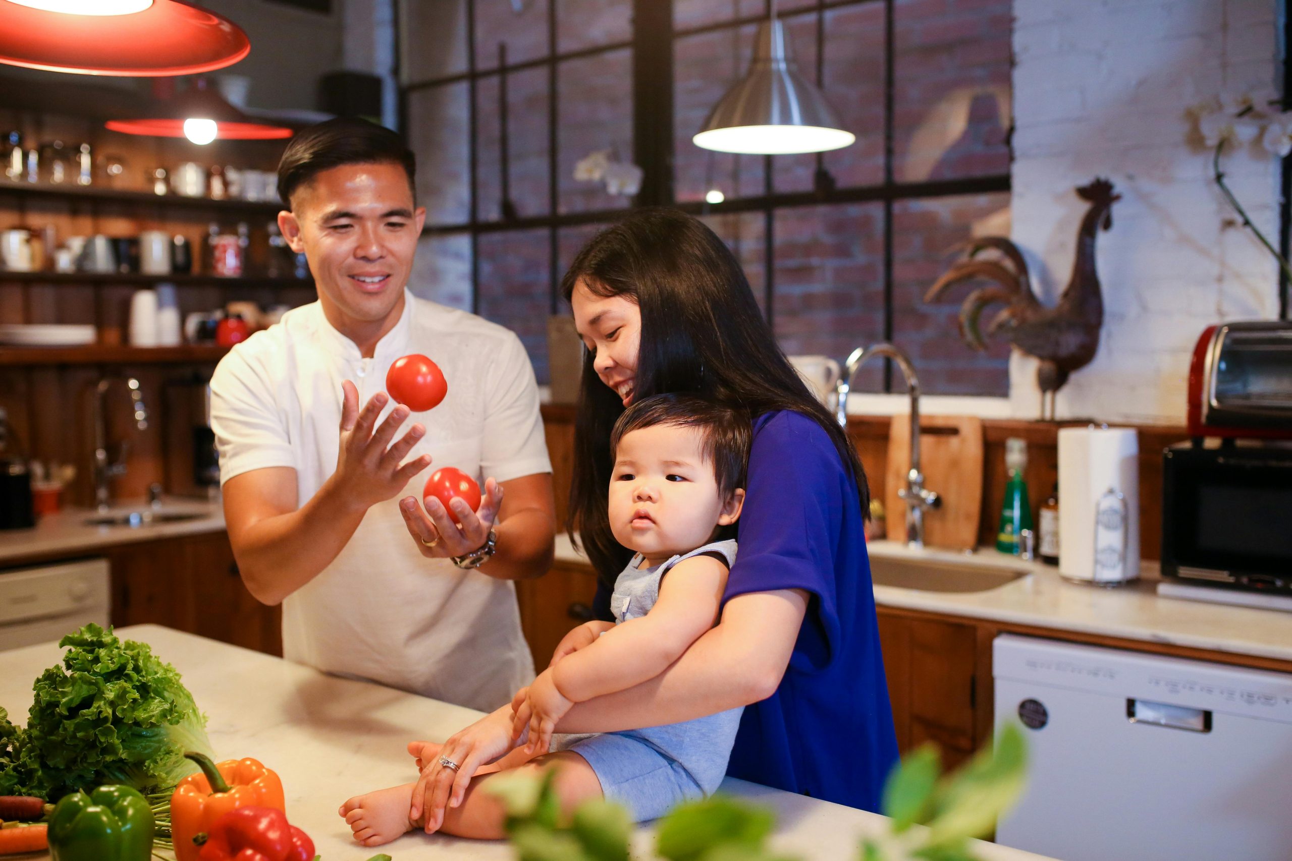 A family in the kitchen together