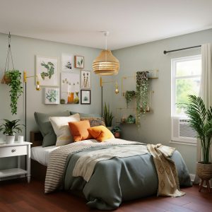 bedroom decorated with plants