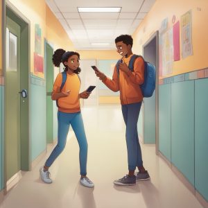 two young people exchanging phone numbers