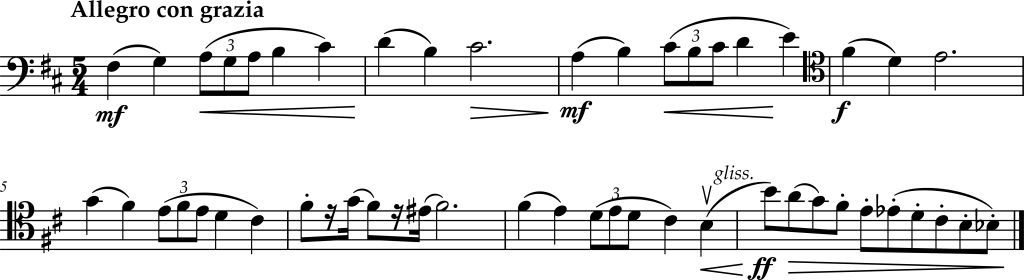 Excerpt from Pyotr Ilyich Tchaikovsky, Symphony Number 6, Movement 2, Cello.