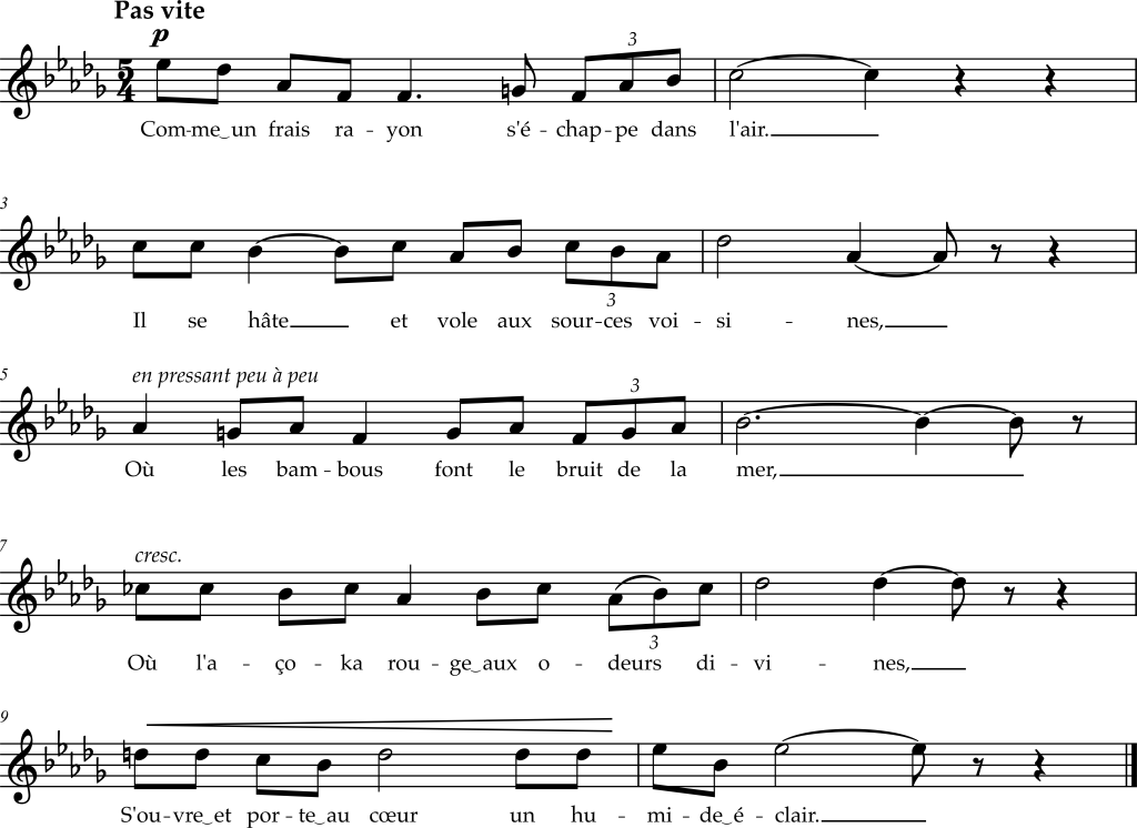 Excerpt from Ernest Chausson, "Le Colibri," Opus 2, Number 7, Voice.