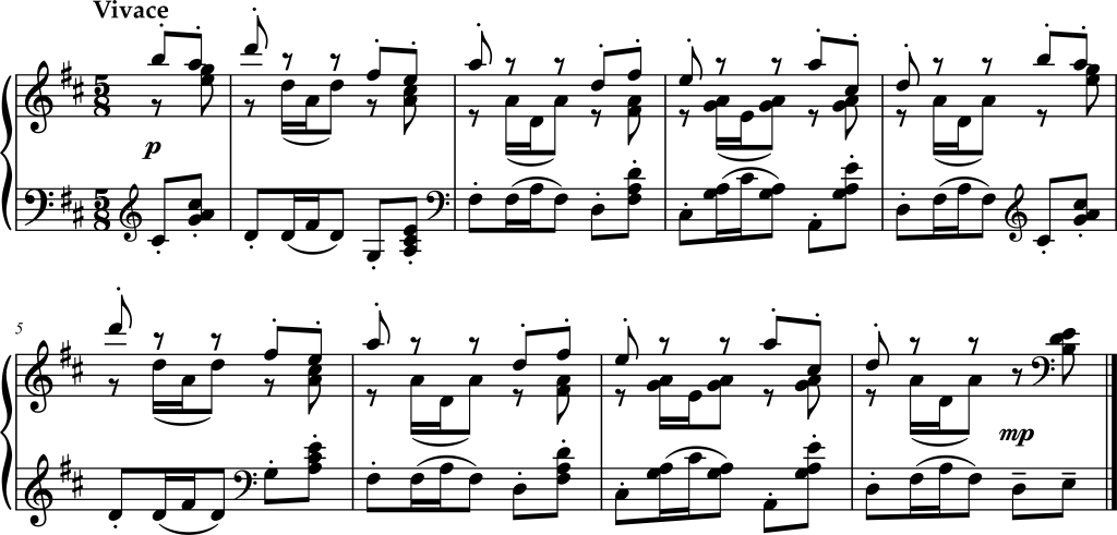 Excerpt from Pyotr Ilyich Tchaikovsky, Valse à cinq temps for Piano, Opus 72, Number 16.