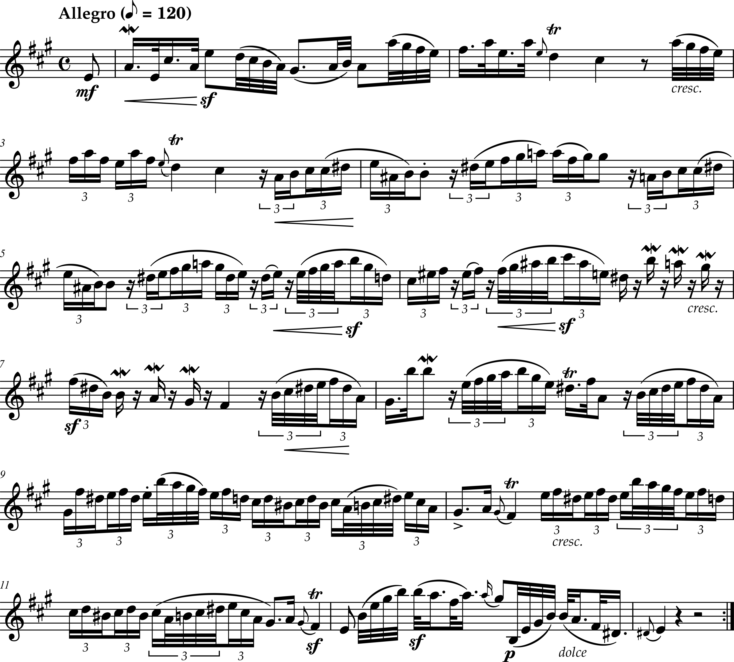Excerpt from Marianna Martines, Keyboard Sonata in A Major, Movement 1