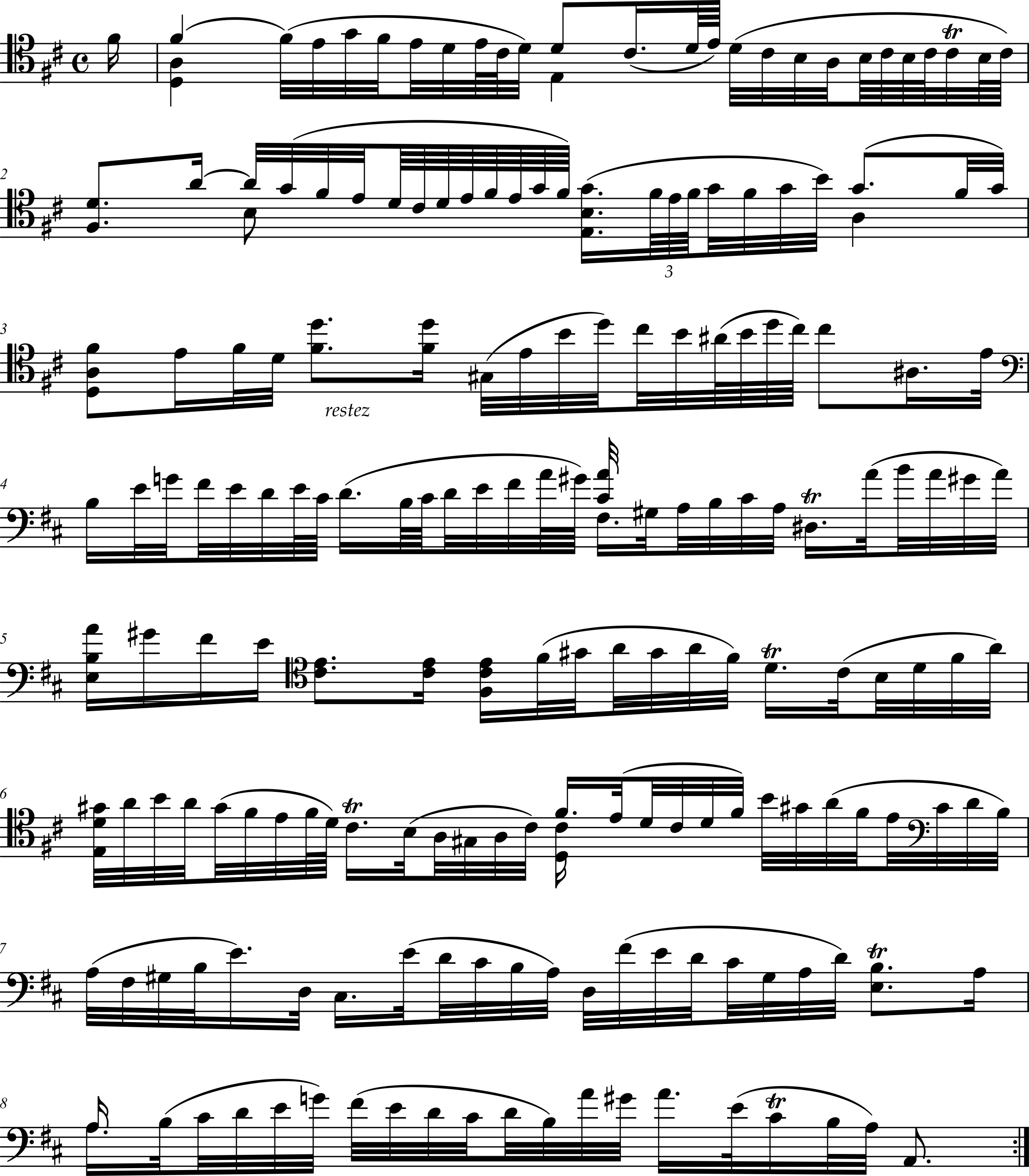Excerpt from Johann Sebastian Bach, Cello Suite Number 6, Movement 2, Allemande