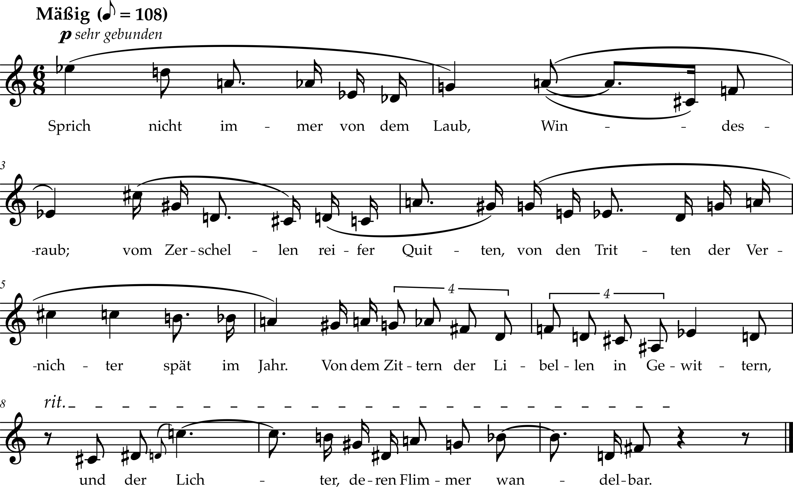 Excerpt from Arnold Schoenberg, Book of the Hanging Gardens, "Sprich nicht immer von dem Laub"