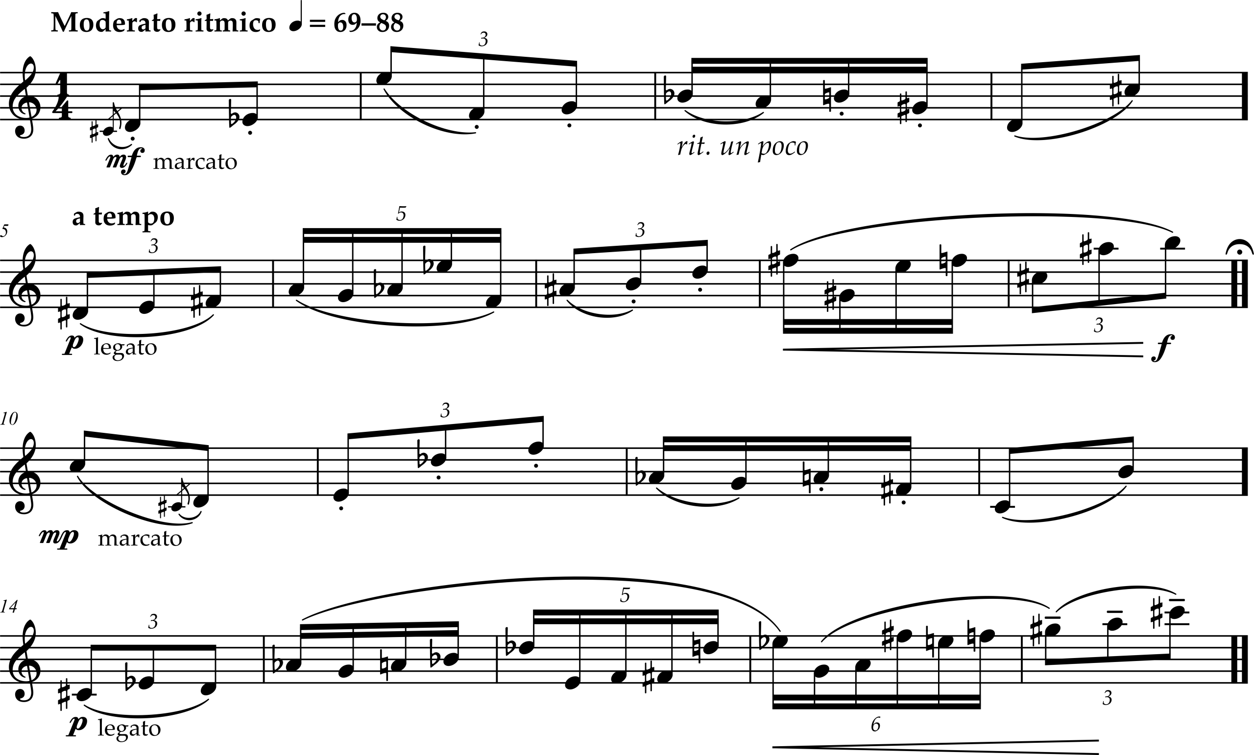 Excerpt from Ruth Crawford, Diaphonic Suite for Flute (or Oboe), Movement 4