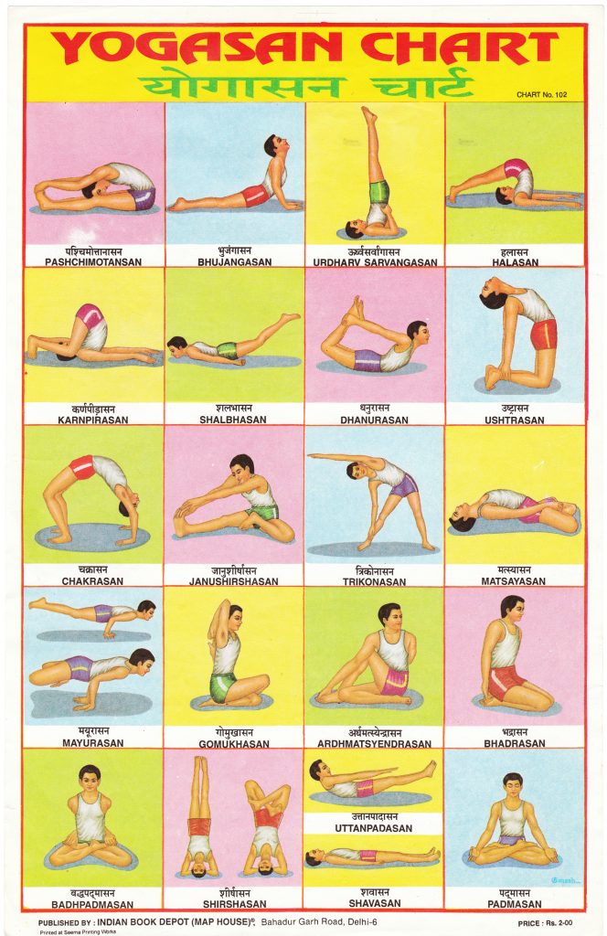 Yogasan chart showing 20 different yogasan