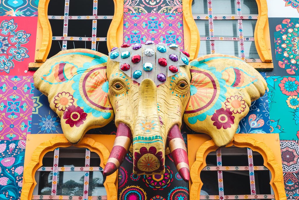 An Indian street colorful art with elephant head