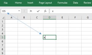 Identifying cell locations in Excel: x is in cell D5