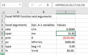 Excel function answering the “what if” the nper was unknown.