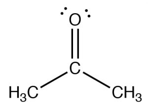 A Lewis structure of Acetone (CH3COCH3).