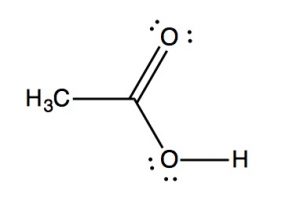 A Lewis structure of Acetic Acid.