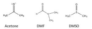 An image of Lewis structures of dimethyl formamide and dimethylsulfoxide.