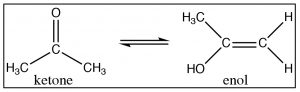 An image of a reaction of ketone and enol.