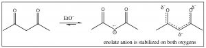 An image of a reaction of enolate anion (EtO-).