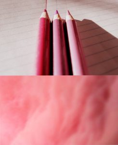 three pencils with different shads of pink
